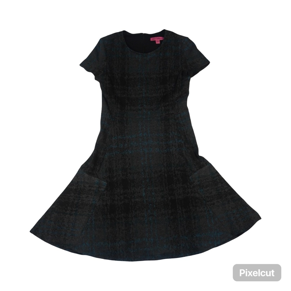Betsey Johnson Fit & Flare Dress Womens 4 Charcoal Gray Plaid Back Zip Career